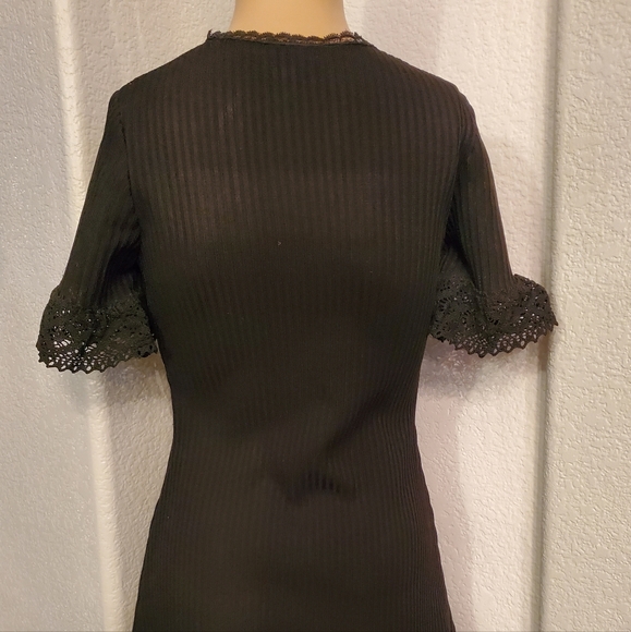 Womens Vintage Union Made Dress 70s Black knit S small macrame lace Judy Gibbs - Picture 15 of 15
